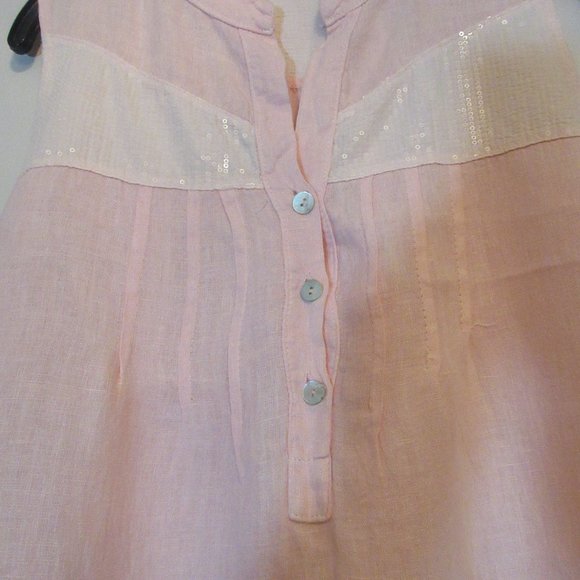 Via SIGNORIA 100% Linen Shift Pink Dress with Cotton Lace Made in Italy Small - Picture 4 of 9